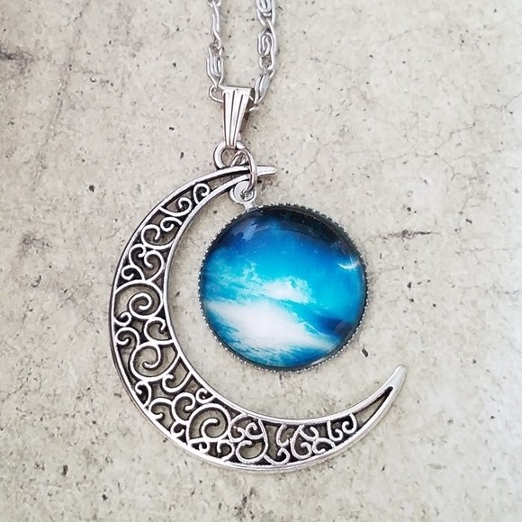 Jewelry - Blue Galaxy Moon and Sun necklace